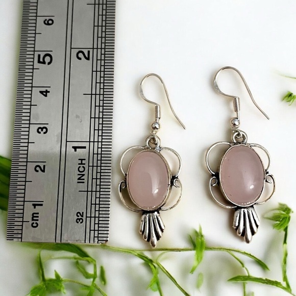 Pink Rose Quartz Silver Earrings - Picture 3 of 4